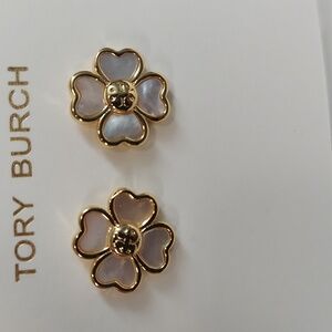Tory Burch Gold and Iridescent Flower Stud Earrings